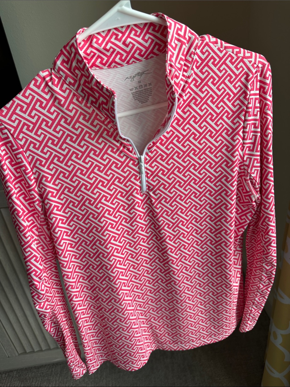 Womens Pink Patterned Quarter-Zip Sweater